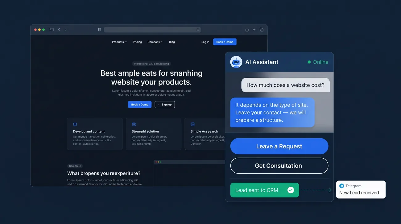 AI-бот на сайте отвечает клиенту, собирает заявку и передаёт её в CRM